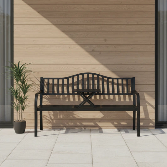 2-sæders Havebænk i Metal med Udtrækkeligt Bord – 150 cm, Sort