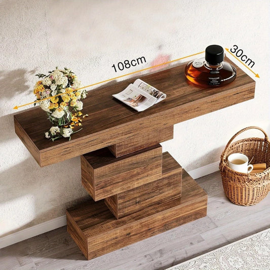 Rustikt Konsolbord i Geometrisk Design – MørkeBrun - 108 cm