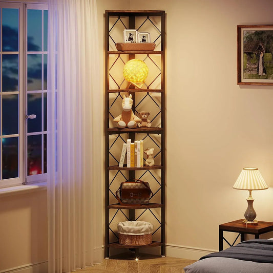 Rustik Elegant Hjørnehylde i Træ og Metal – Industrielt Design – 200 cm