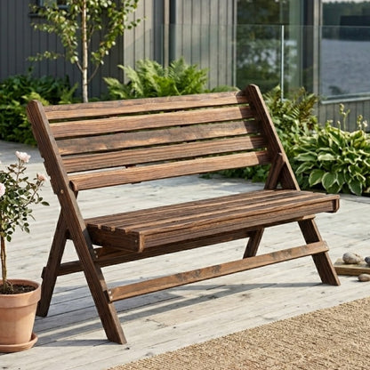 Foldbar Havebænk til 2 Personer – Massivt Træ – Rustikt Design – 122 cm