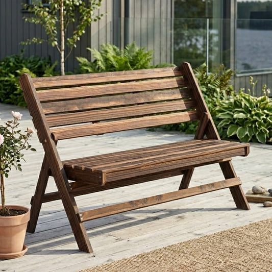 Foldbar Havebænk til 2 Personer – Massivt Træ – Rustikt Design – 122 cm