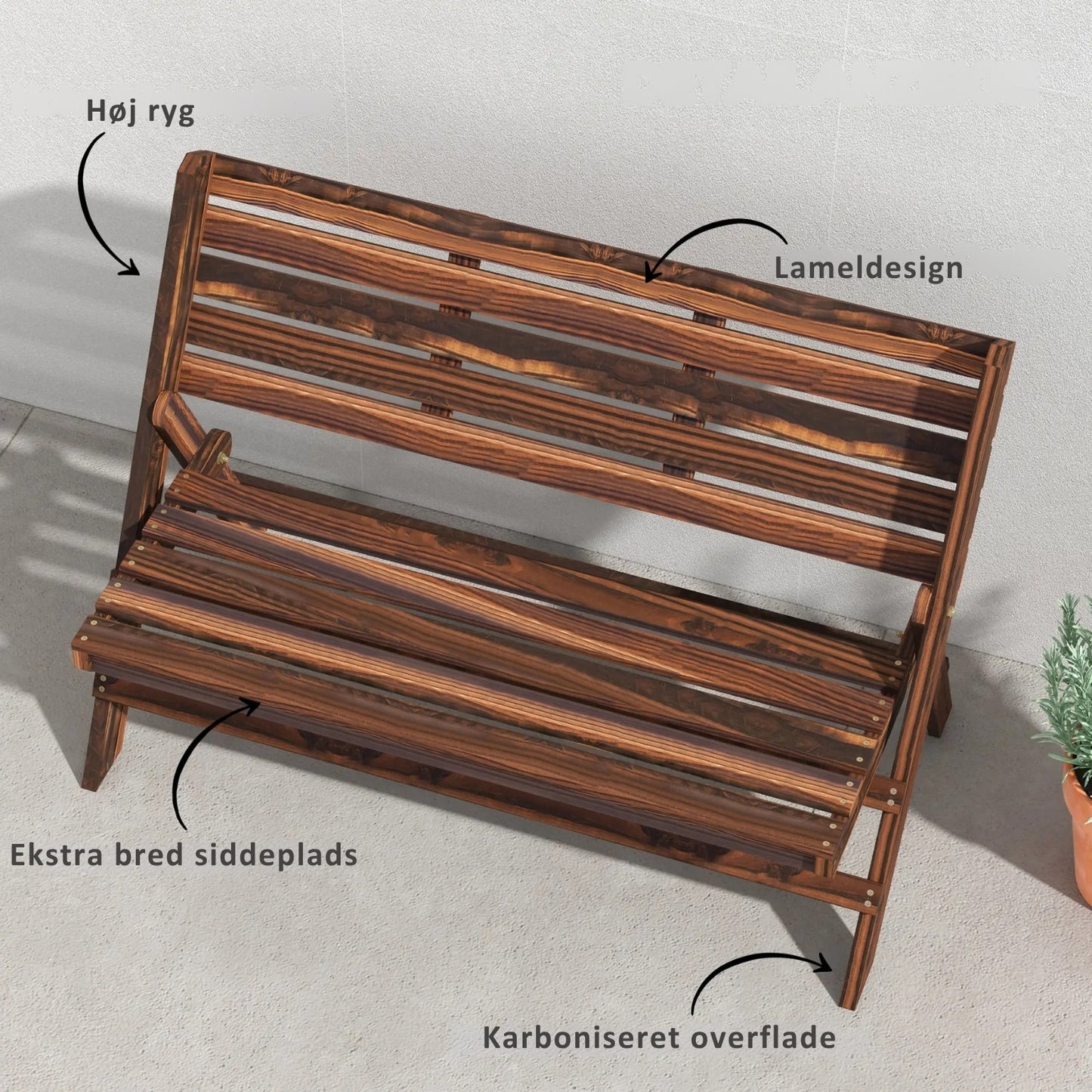 Foldbar Havebænk til 2 Personer – Massivt Træ – Rustikt Design – 122 cm