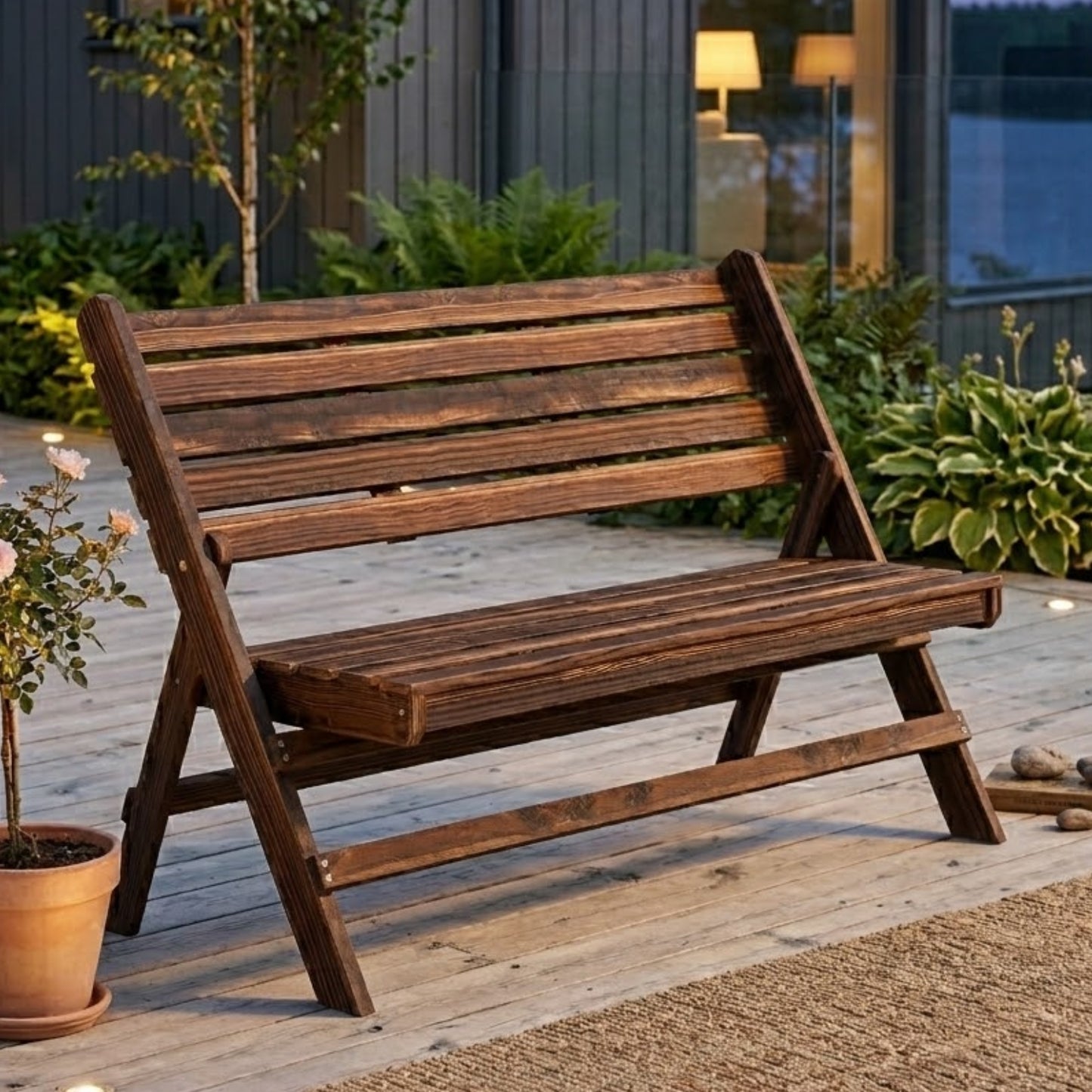 Foldbar Havebænk til 2 Personer – Massivt Træ – Rustikt Design – 122 cm