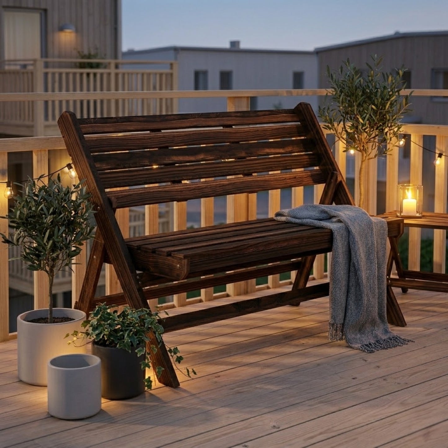 Foldbar Havebænk til 2 Personer – Massivt Træ – Rustikt Design – 122 cm