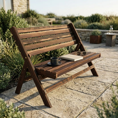 Foldbar Havebænk til 2 Personer – Massivt Træ – Rustikt Design – 122 cm