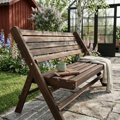 Foldbar Havebænk til 2 Personer – Massivt Træ – Rustikt Design – 122 cm