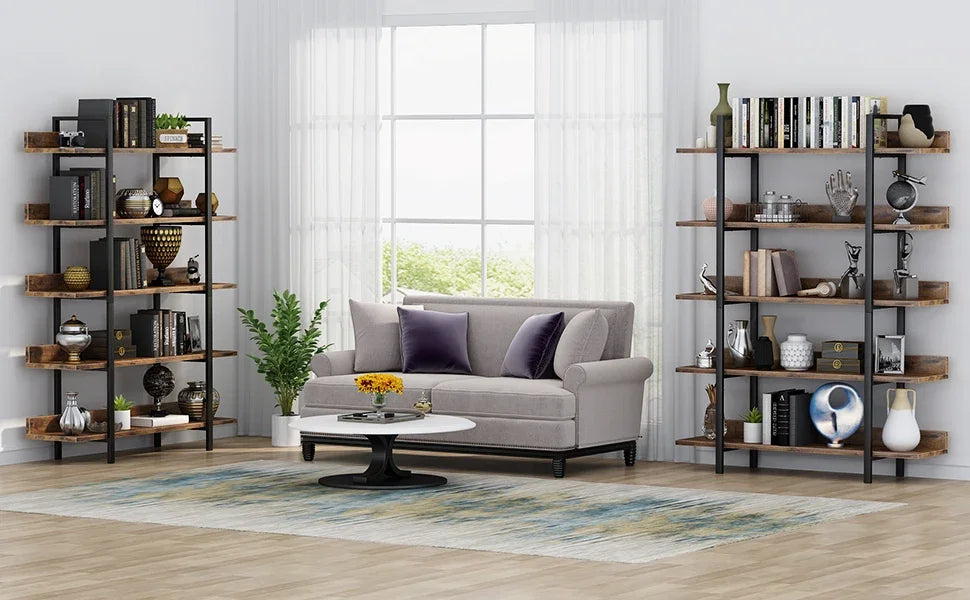 Rustik 5-etagers Bogreol i Træ og Metal – 180 cm – Industriel Stil