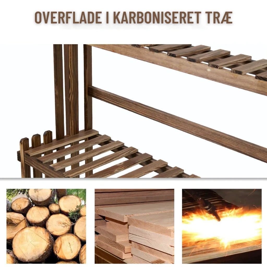 Plantehylde i Træ til Indendørs og Udendørs Brug – 3 Hylder med Hængestang